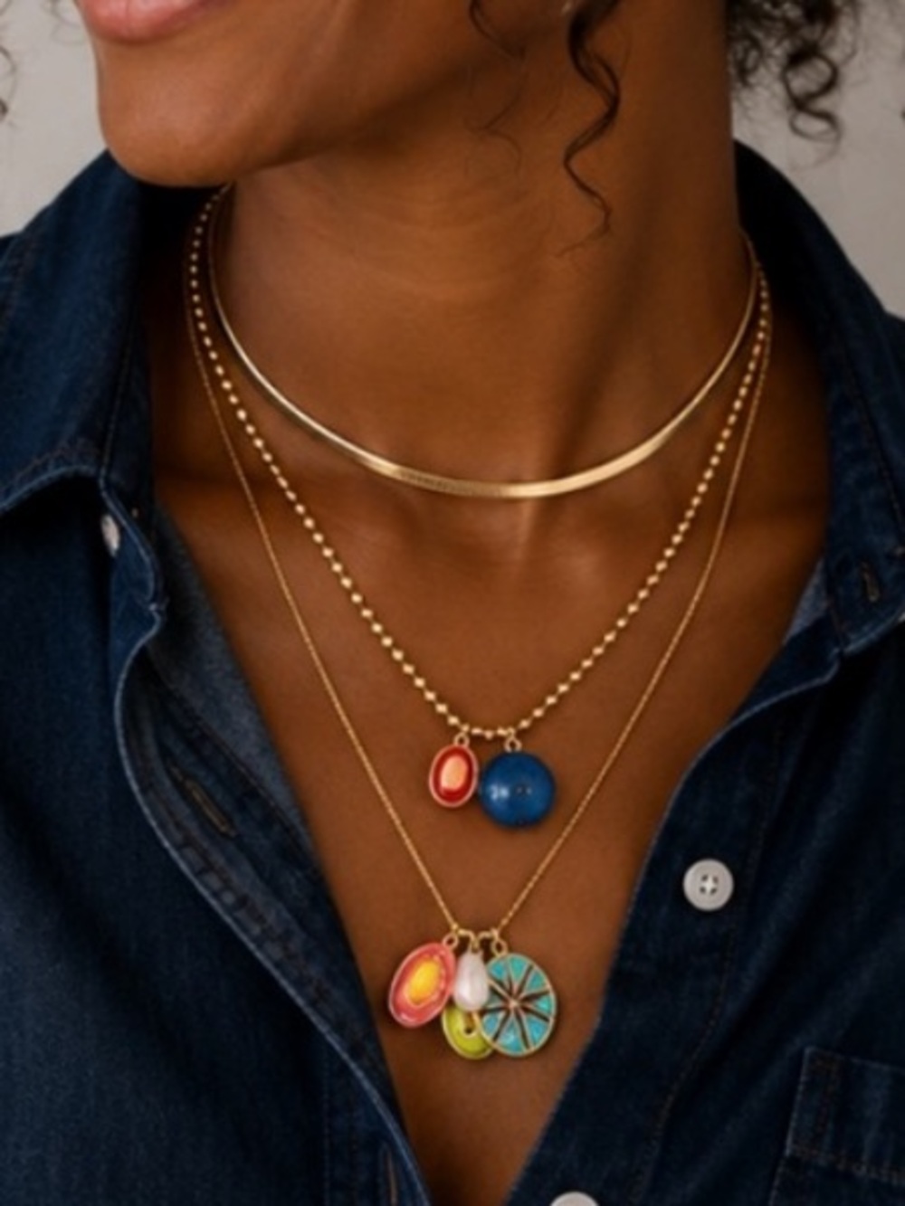 New! Gold Colorful Charm Necklace Stack Set NWOT 5035